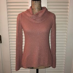 WH|BM Pink Metallic Cowl Neck Sweater